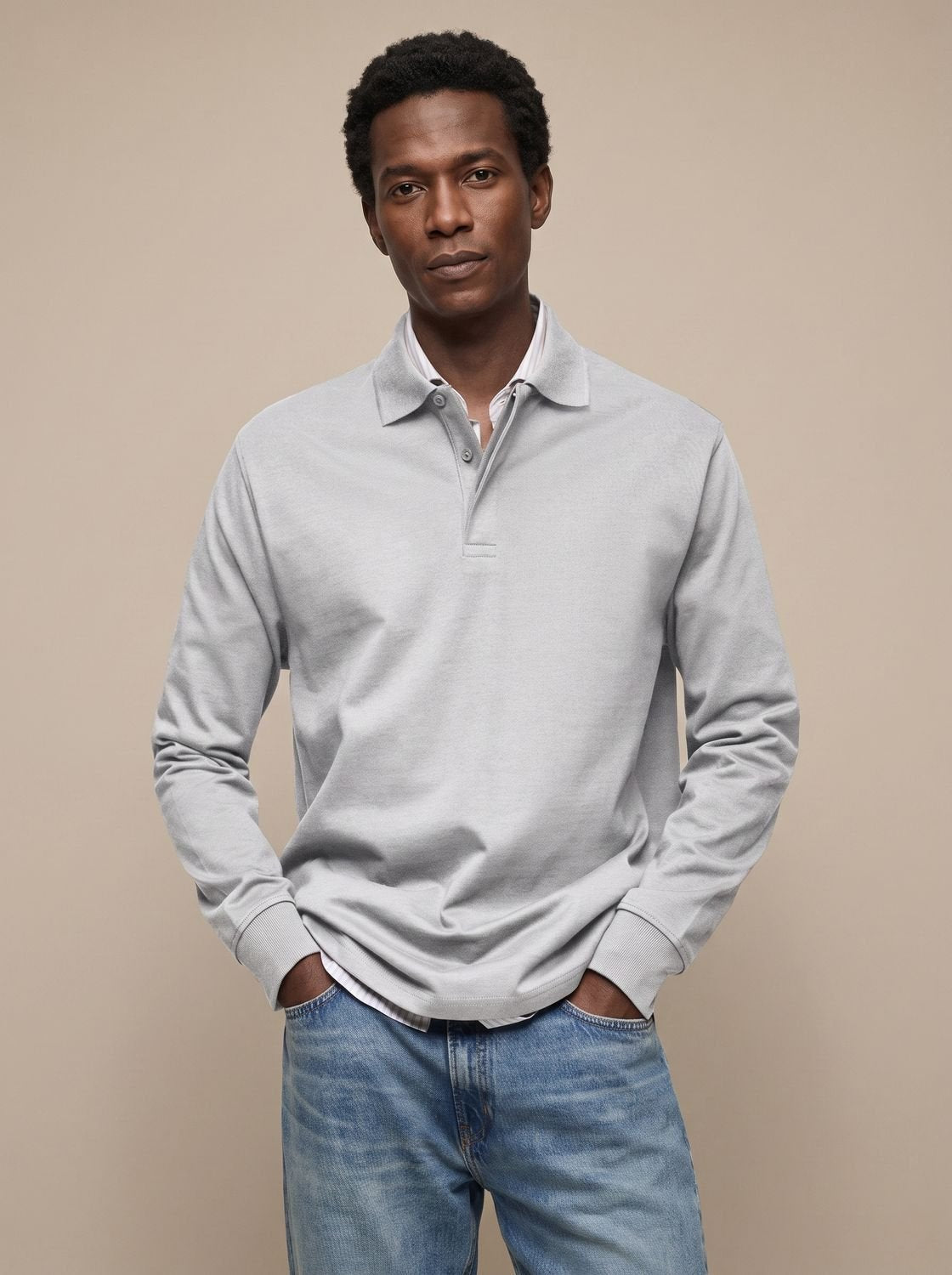 Men's Timeless Long-Sleeve Cotton Polo Shirt – White