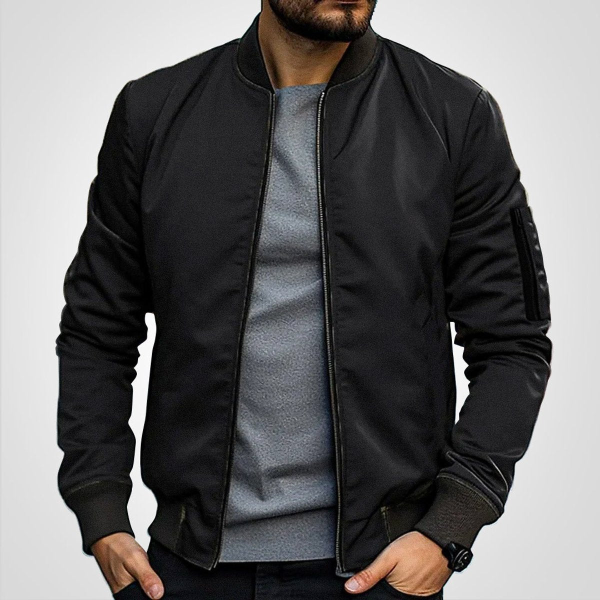 Men's Timeless Slim-Cut Bomber Jacket – Black