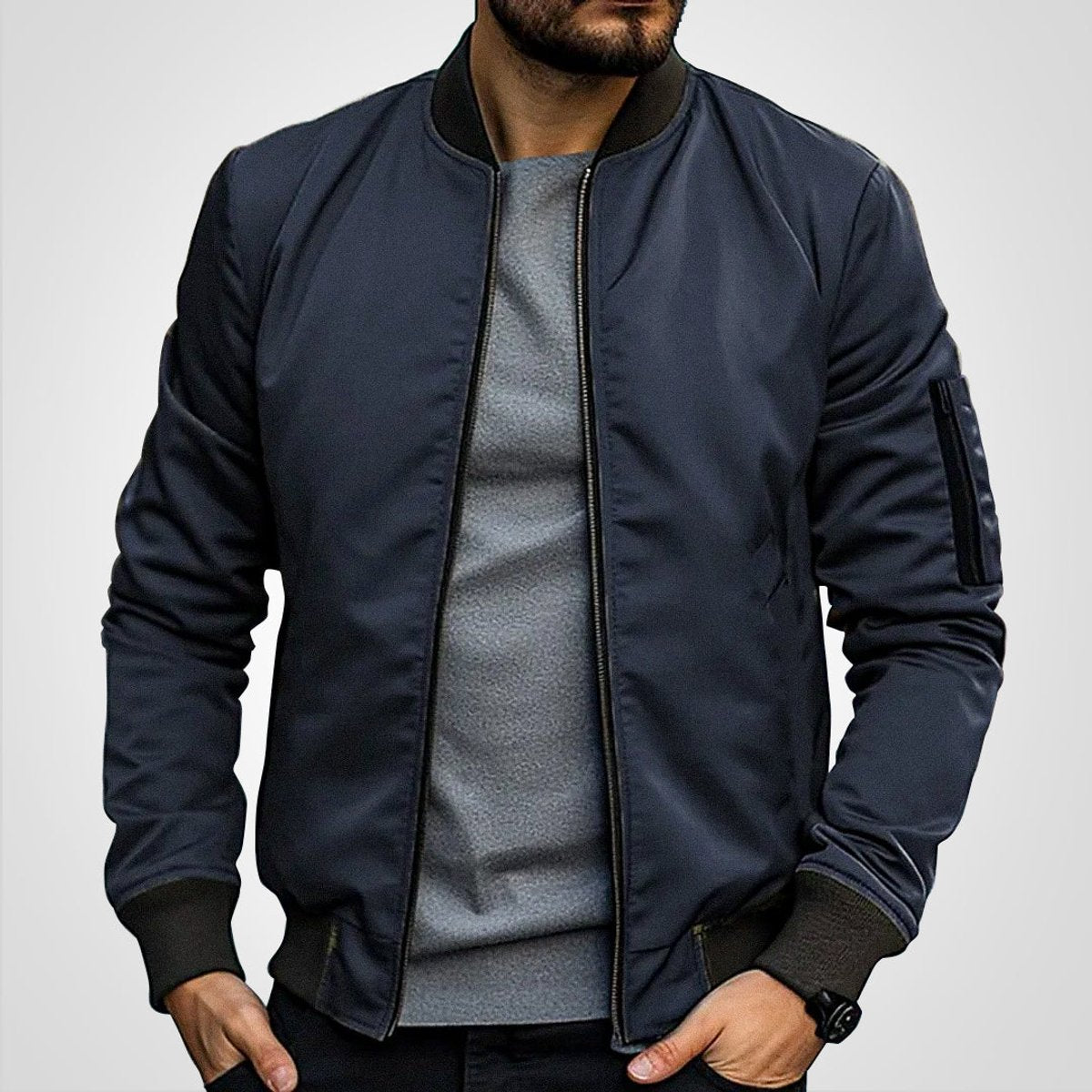 Men's Timeless Slim-Cut Bomber Jacket – Dark Navy