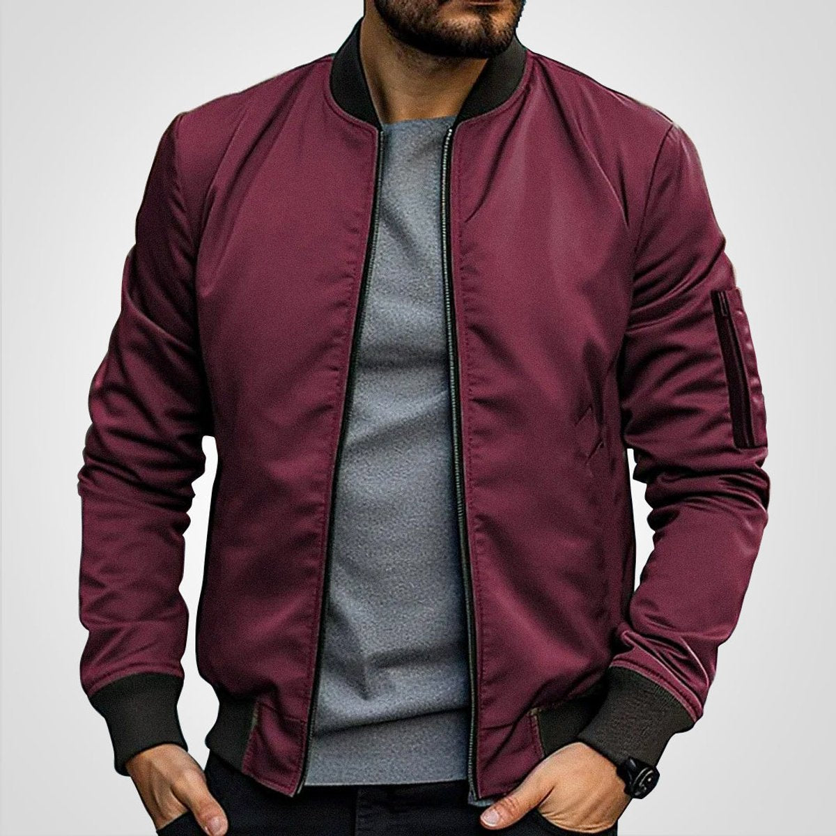 Men's Timeless Slim-Cut Bomber Jacket – Burgundy