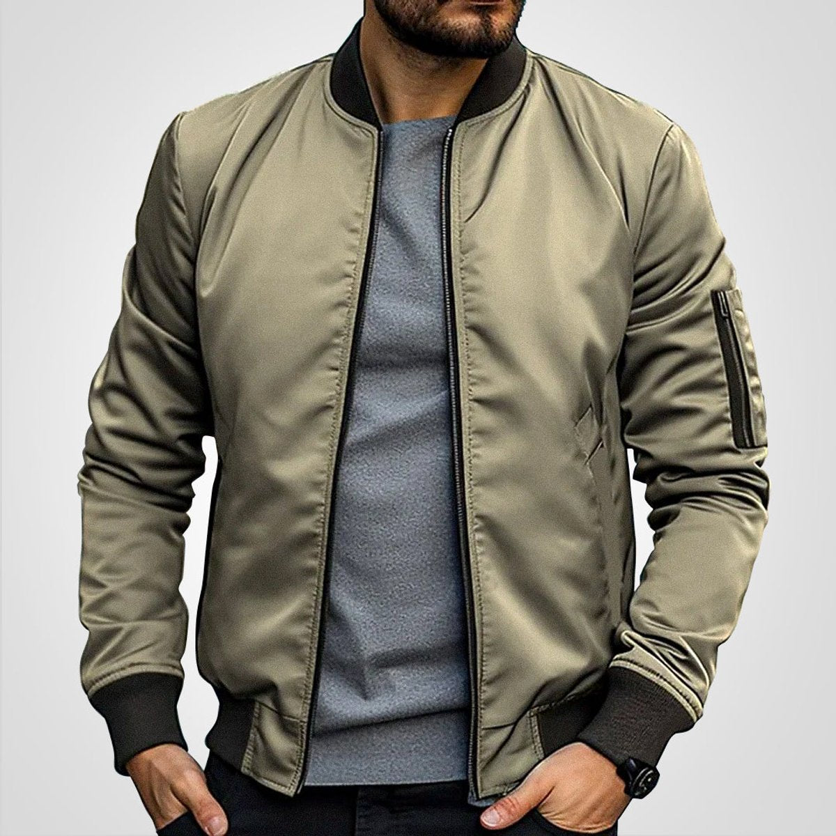 Men's Timeless Slim-Cut Bomber Jacket – Khaki
