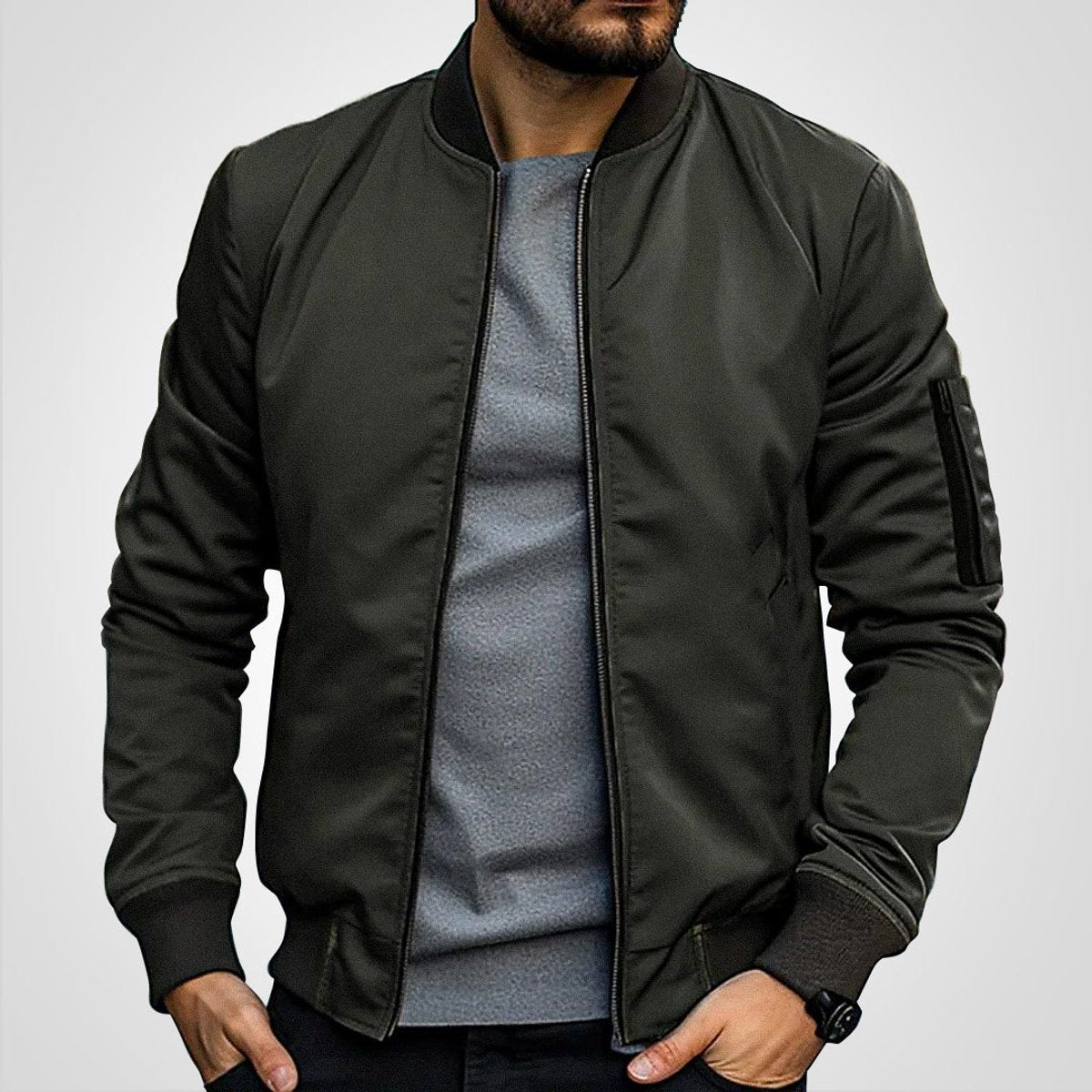 Men's Timeless Slim-Cut Bomber Jacket – Olive Green