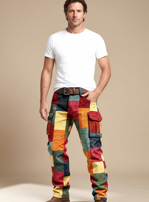 Men's Colorblock Patchwork Relaxed-Fit Cargo Pants for Winter – view 2