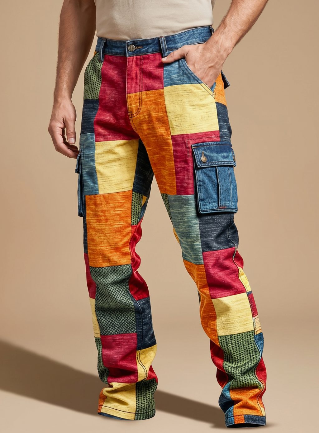 Men's Colorblock Patchwork Relaxed-Fit Cargo Pants for Winter – view 4
