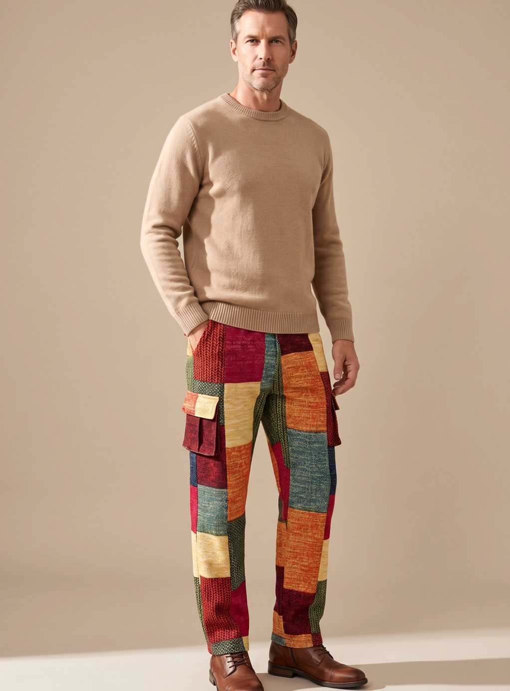 Men's Colorblock Patchwork Relaxed-Fit Cargo Pants for Winter – view 5