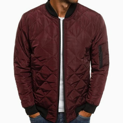 Men's Diamond-Quilted Zip-Front Bomber Jacket – Burgundy