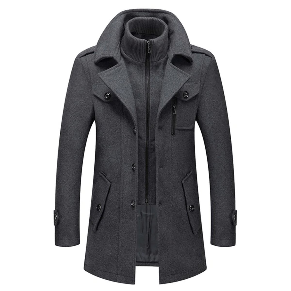 Men's Wool Blend Single-Breast Layered Overcoat – Gray
