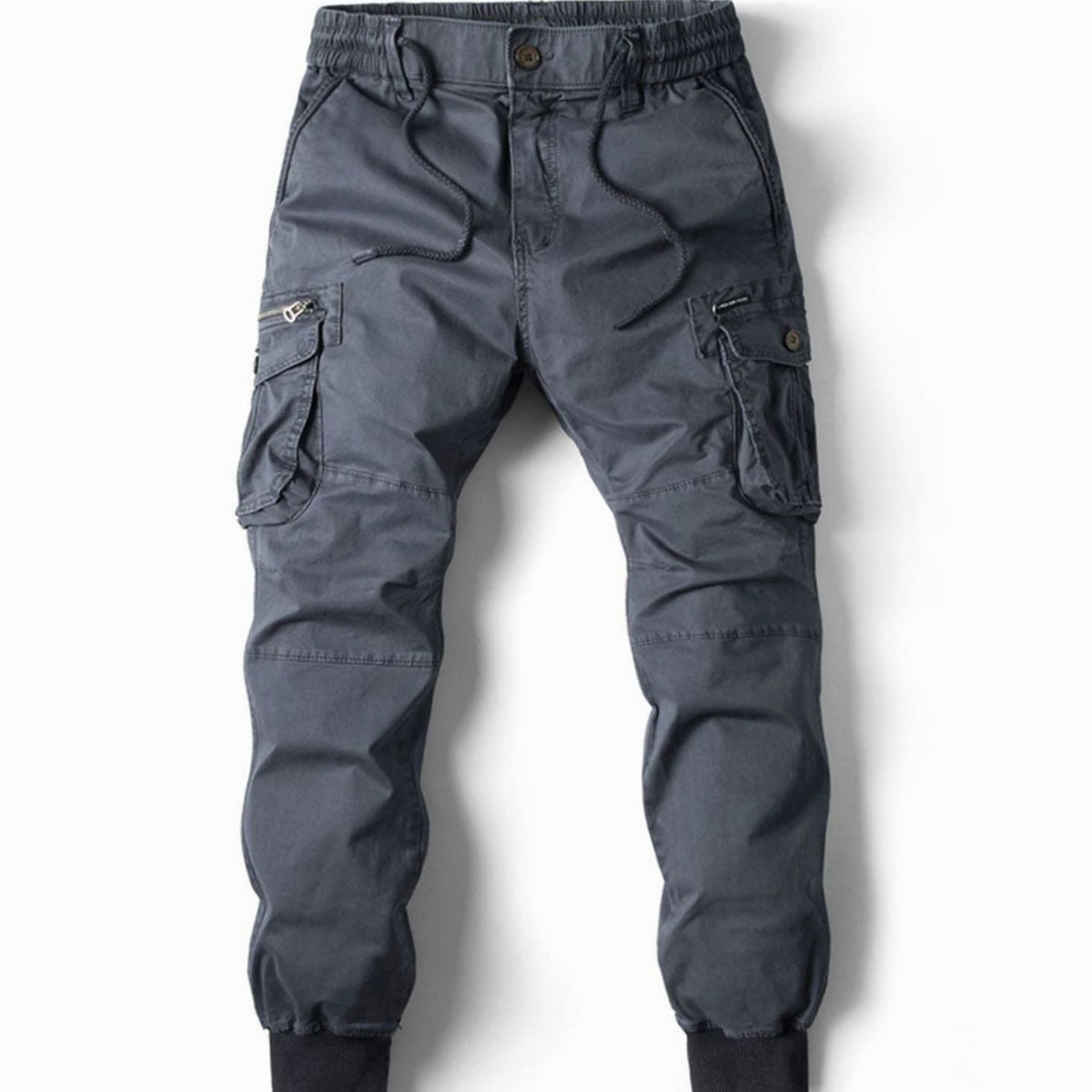 Men's Elasticated-Waist Slim-Tapered Cargo Jogger Pants – Dark Gray