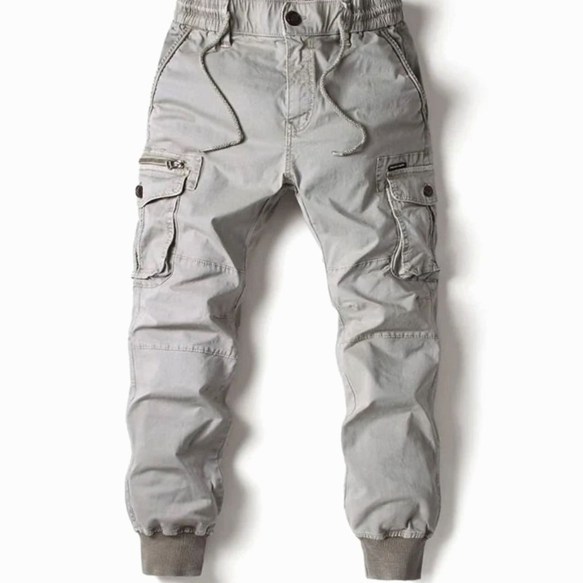 Men's Elasticated-Waist Slim-Tapered Cargo Jogger Pants – Light Gray