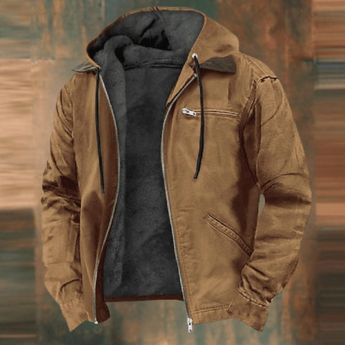 Men's Fleece-Backed Zip-Front Hood-Detail Jacket – Brown