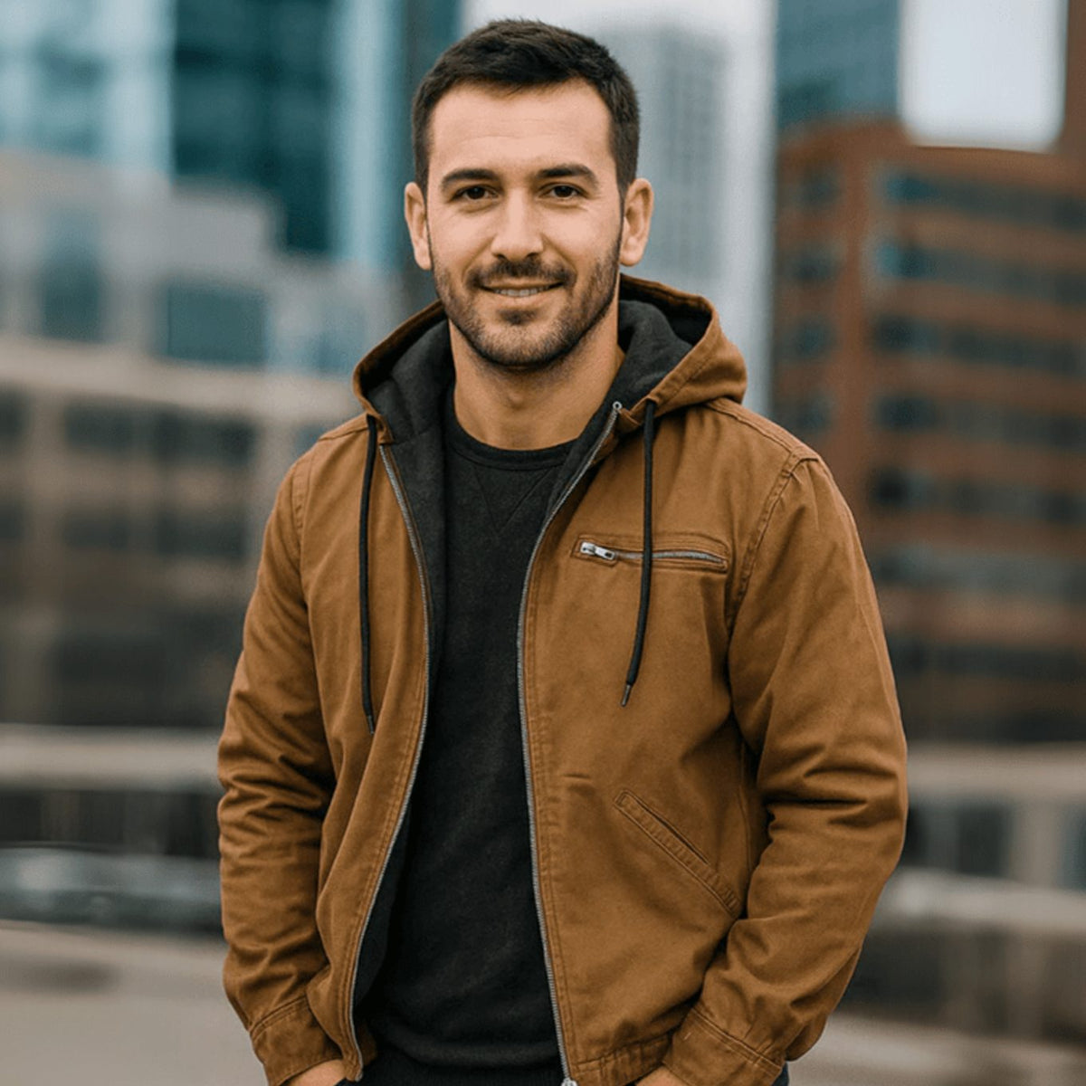 Men's Fleece-Backed Zip-Front Hood-Detail Jacket – view 2