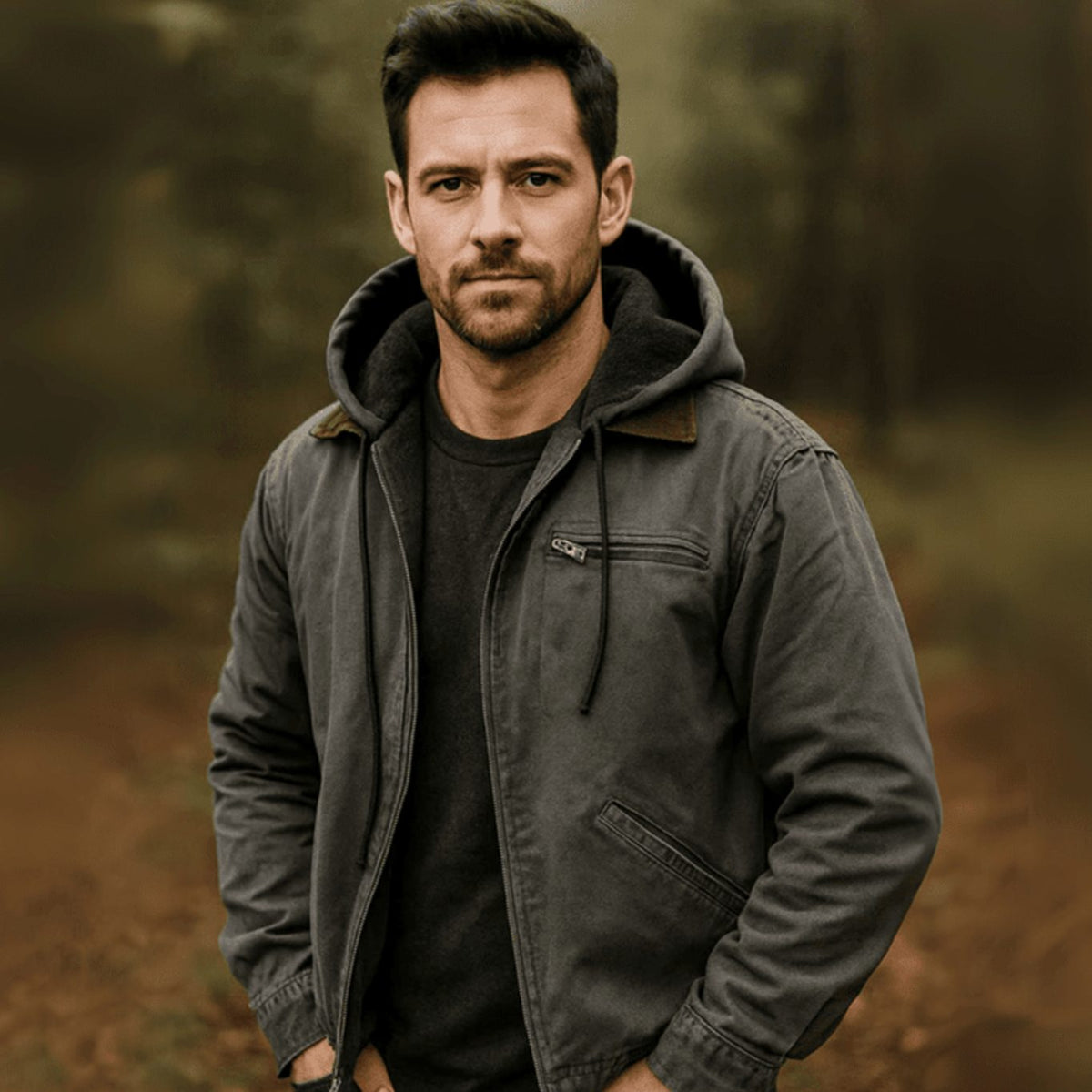 Men's Fleece-Backed Zip-Front Hood-Detail Jacket – view 6