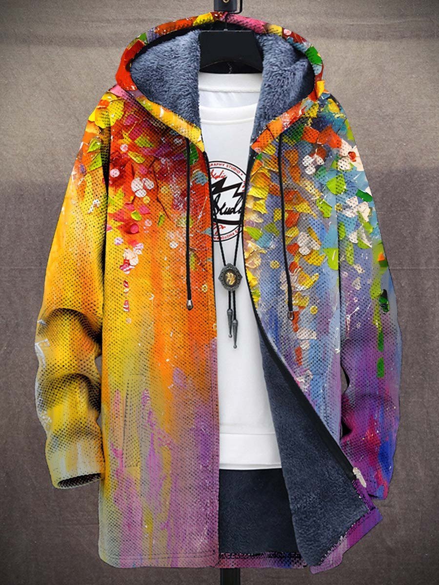 Men's Fleece-Backed Hood-Detail Knit Cardigan – Rainbow Multicolor