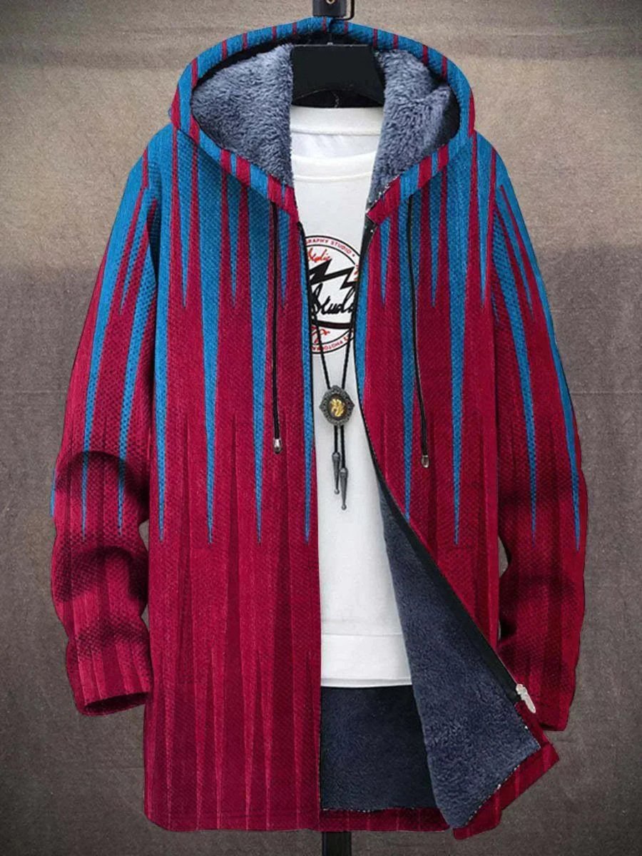 Men's Fleece-Backed Hood-Detail Knit Cardigan – Red