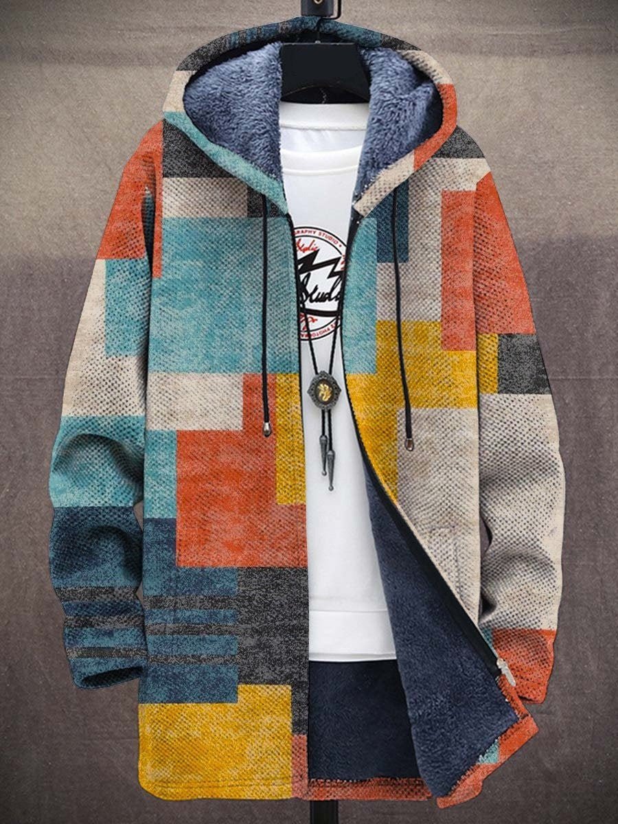 Men's Fleece-Backed Hood-Detail Knit Cardigan – Multicolor