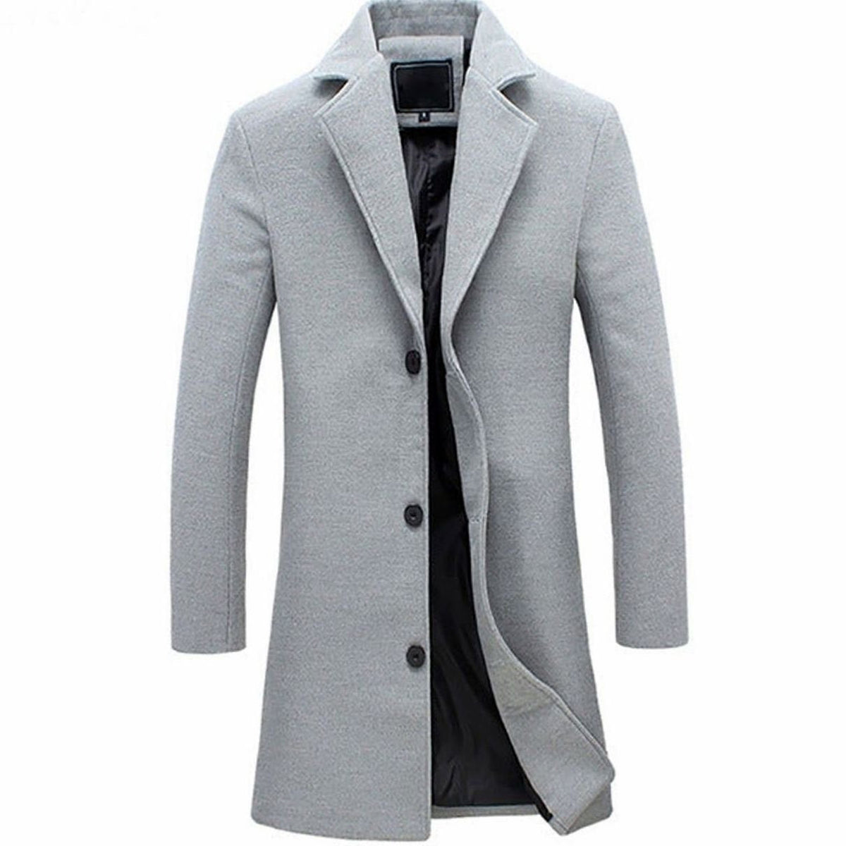 Men's Three-Button Single-Breast Long Overcoat – Gray