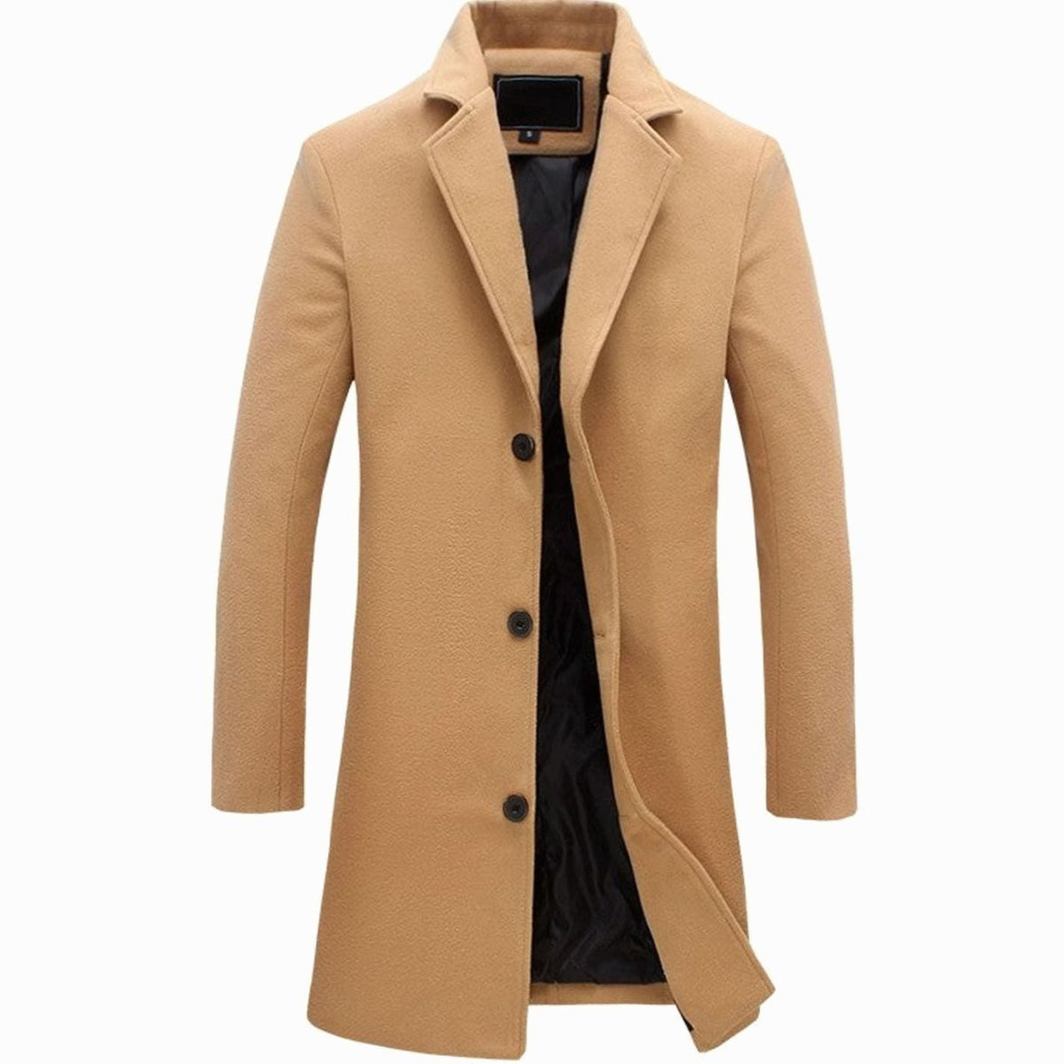 Men's Three-Button Single-Breast Long Overcoat – Khaki