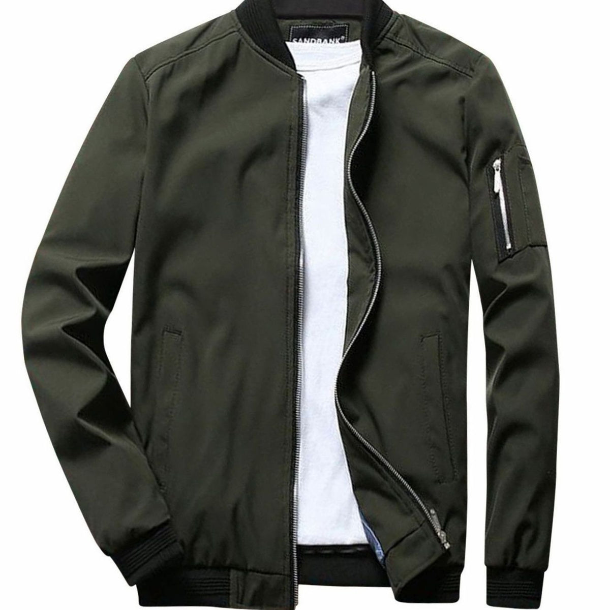 Men's Ribbed-Collar Light-Weight Bomber Jacket – Army Green