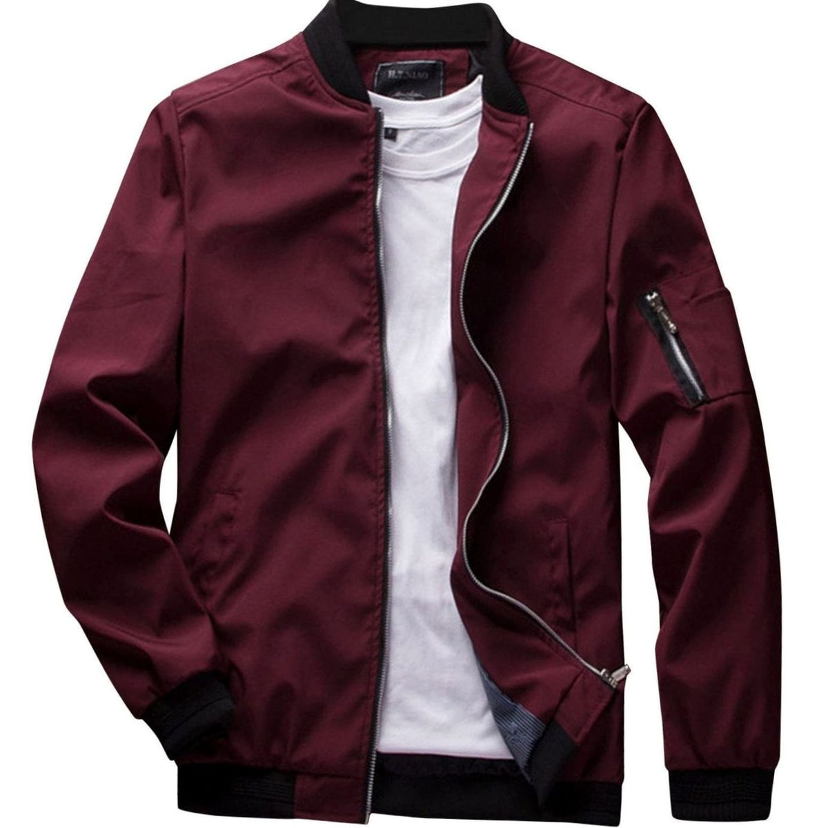 Men's Ribbed-Collar Light-Weight Bomber Jacket – Burgundy
