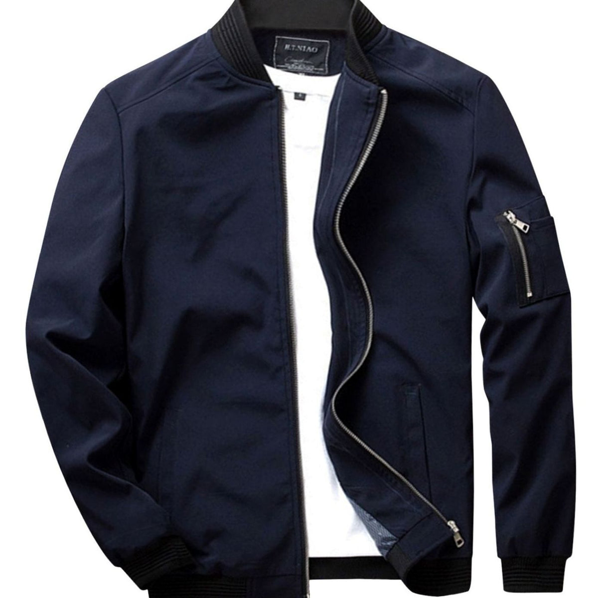 Men's Ribbed-Collar Light-Weight Bomber Jacket – Dark Blue