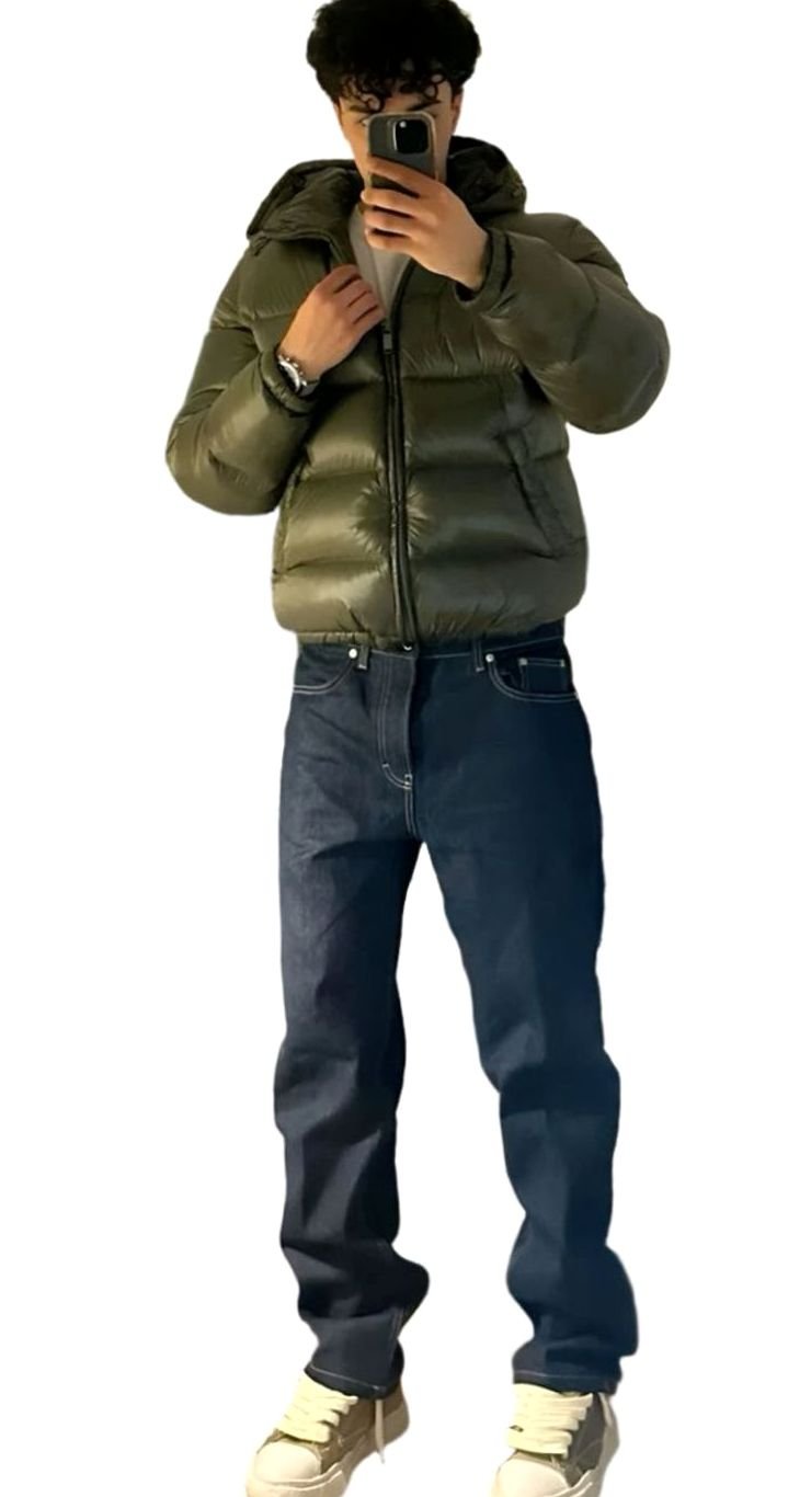 Men's Glossy Padded Hood-Detail Puffer Jacket – Green