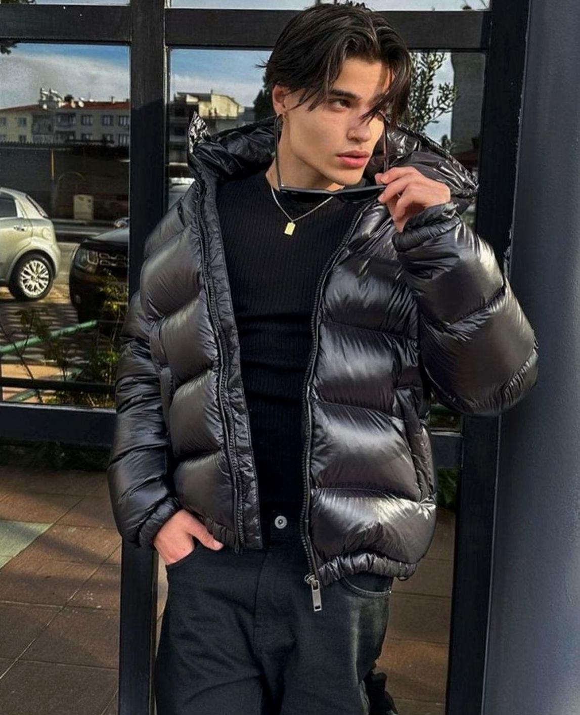 Men's Glossy Padded Hood-Detail Puffer Jacket – view 5