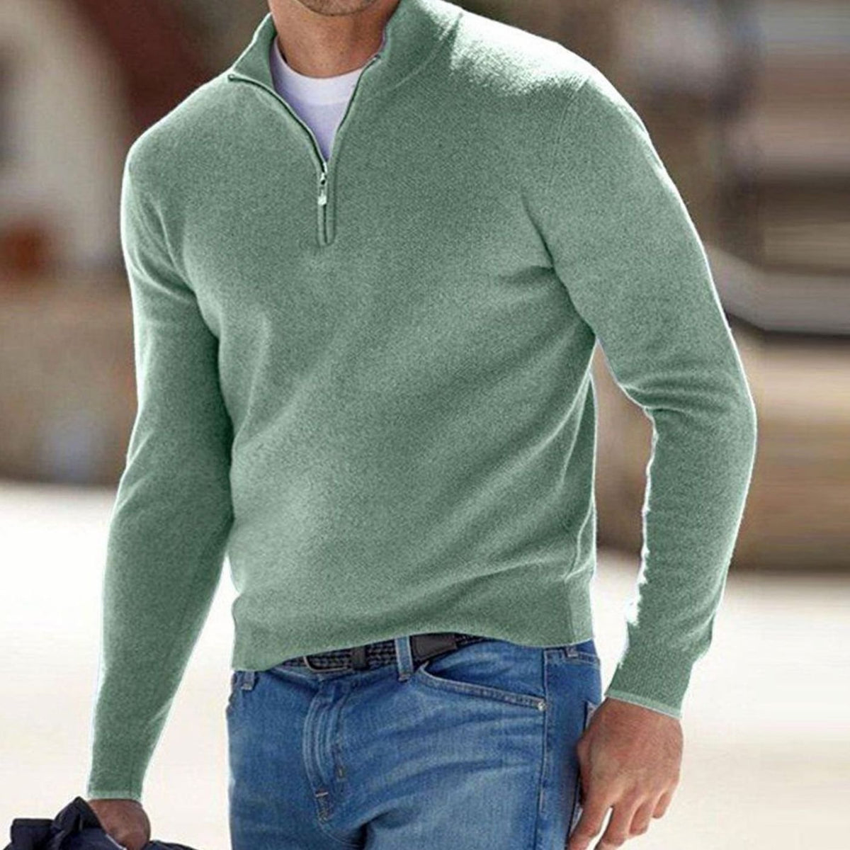 Men's Slim-Cut Half-Zip Stand Collar Knit Pullover – Green