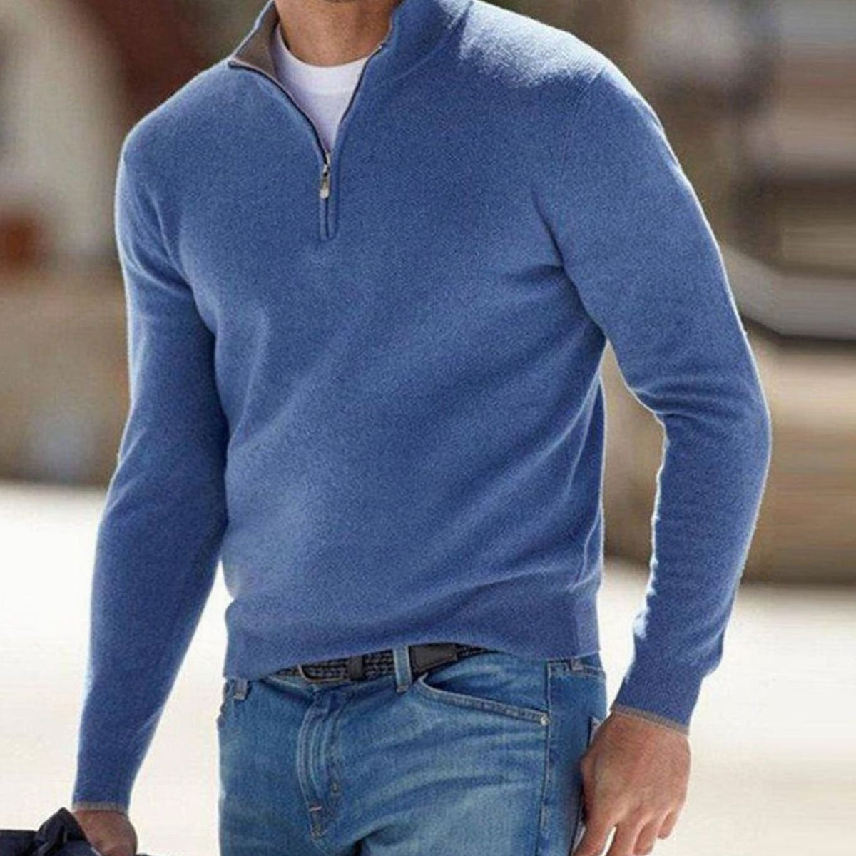Men's Slim-Cut Half-Zip Stand Collar Knit Pullover – view 6