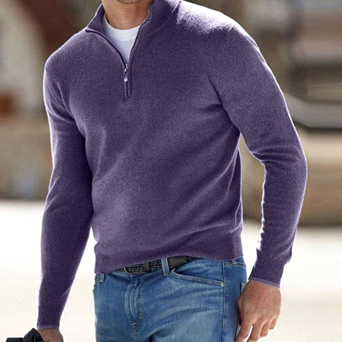 Men's Slim-Cut Half-Zip Stand Collar Knit Pullover – view 7