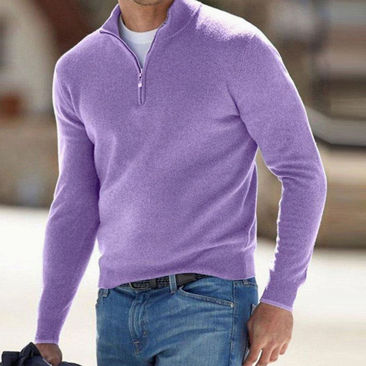 Men's Slim-Cut Half-Zip Stand Collar Knit Pullover – view 8