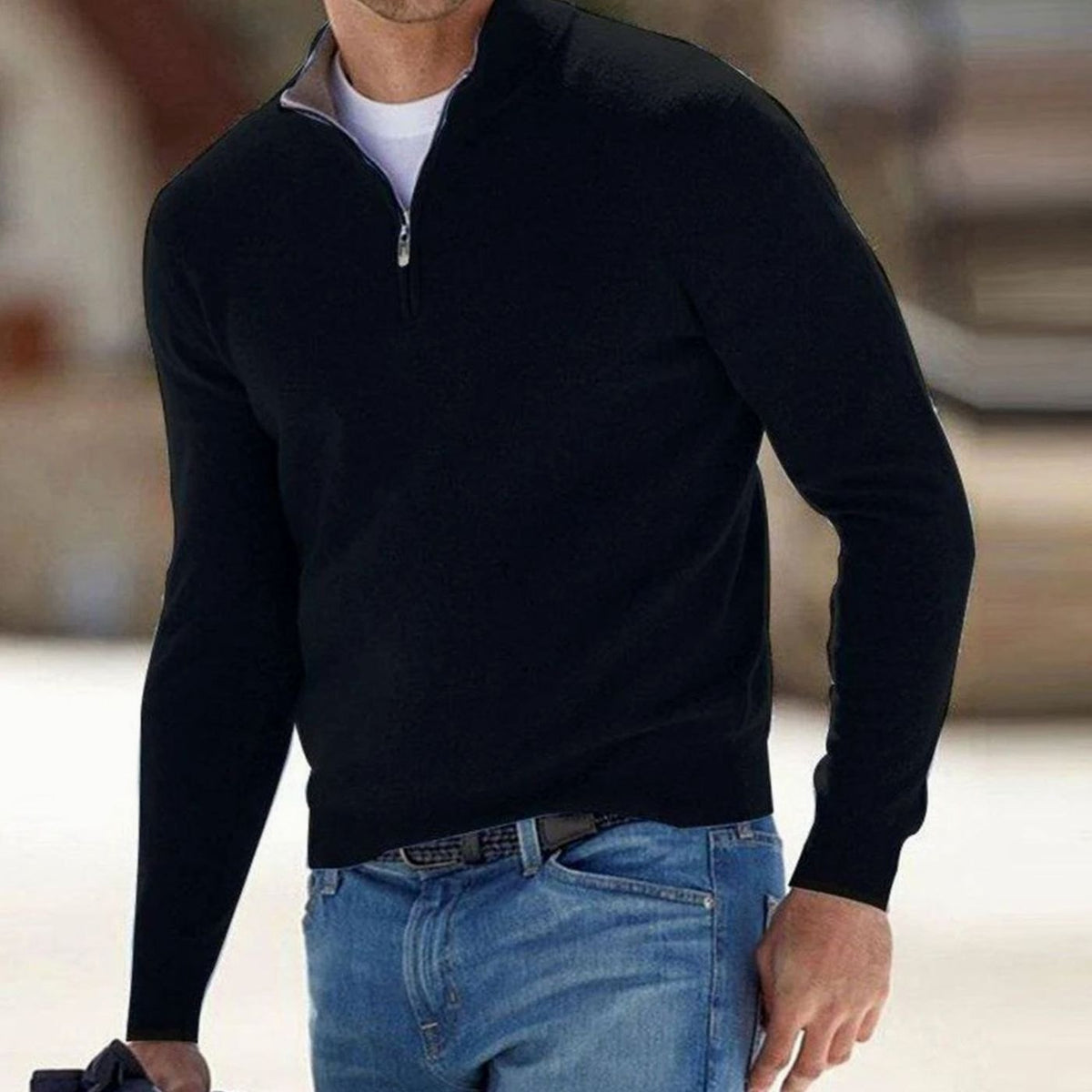 Men's Slim-Cut Half-Zip Stand Collar Knit Pullover – view 9
