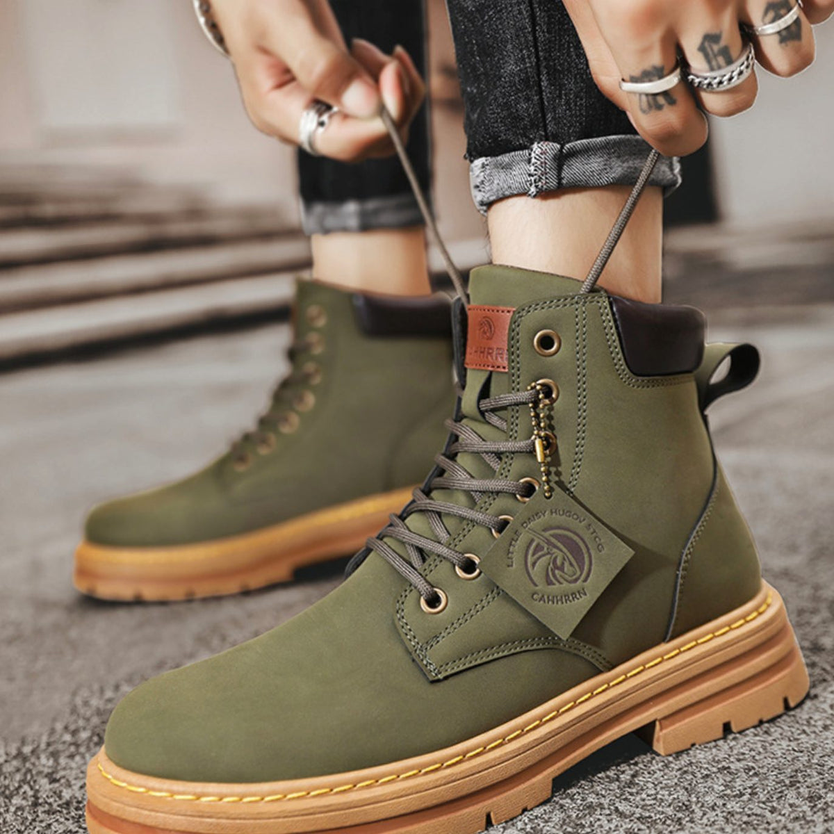 Men's Heavy-Duty Laced Ankle Boots with Lugged Sole – view 3