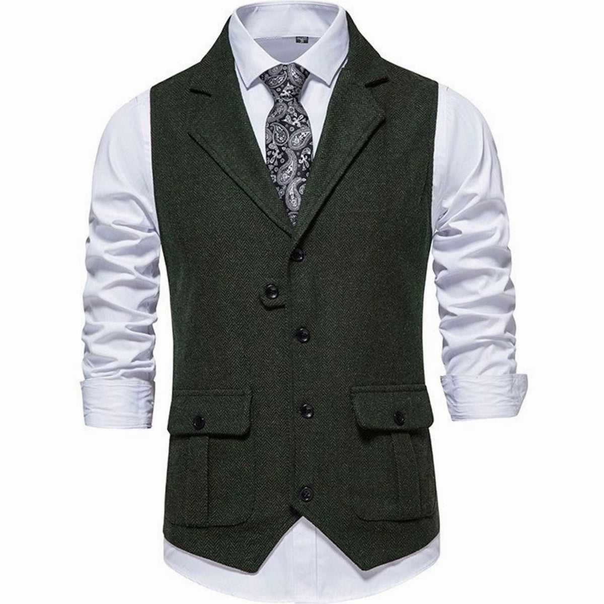 Men's Herringbone Notch Lapel Button-Front Vest for Work – view 7