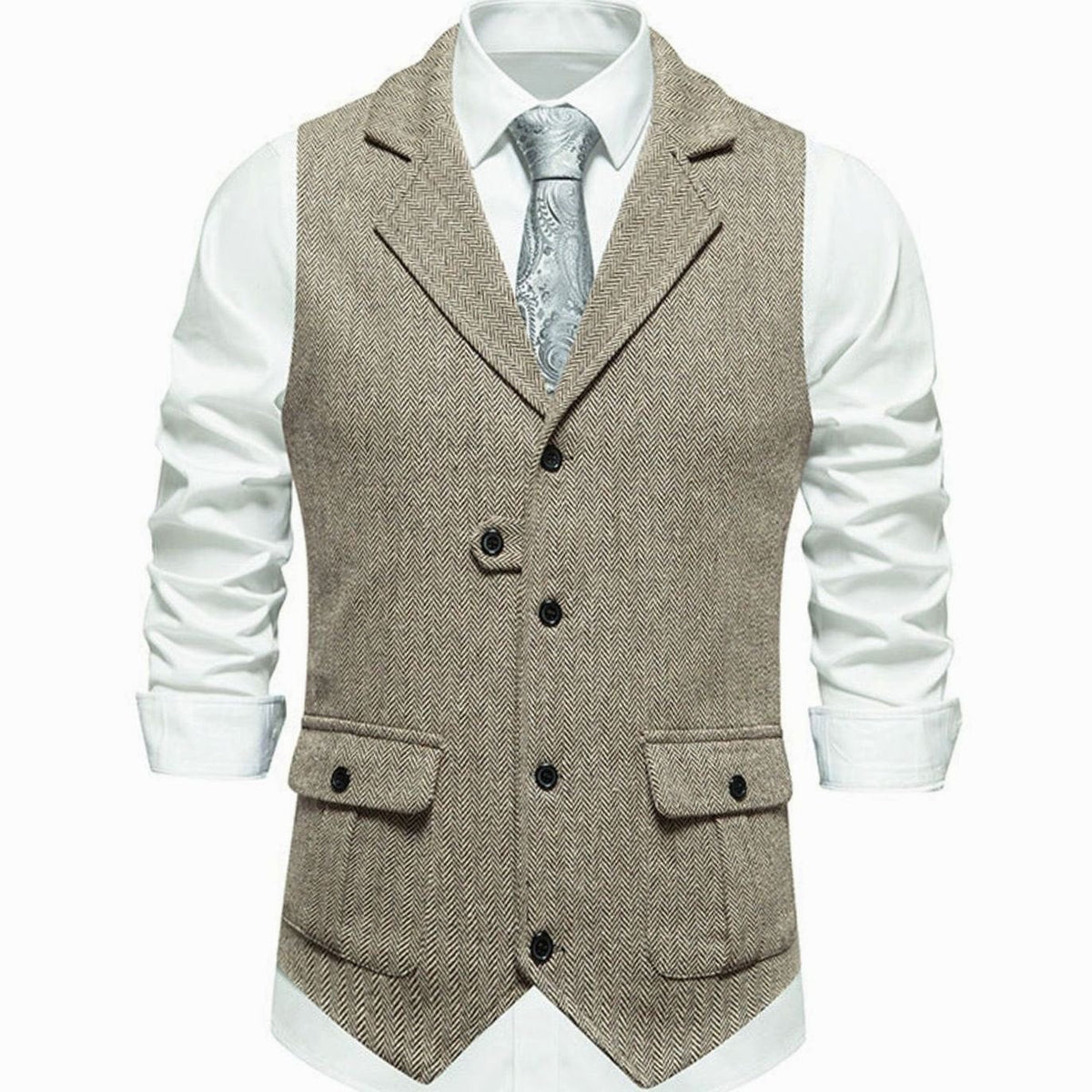 Men's Herringbone Notch Lapel Button-Front Vest for Work – view 8