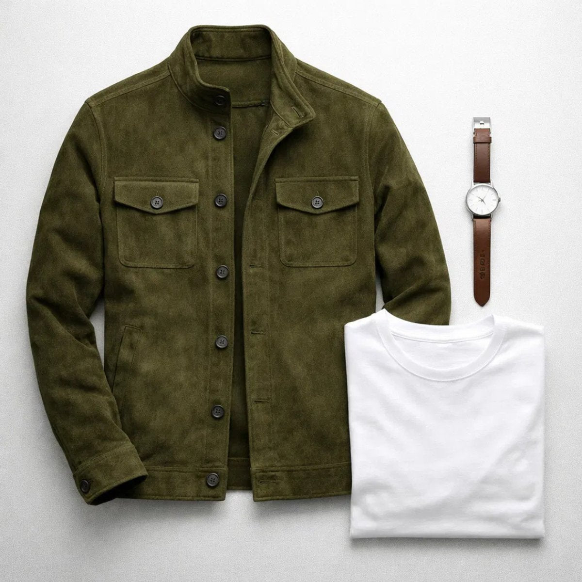 Men's Italian Suede-Finish Button-Front Stand-Collar Jacket – view 6