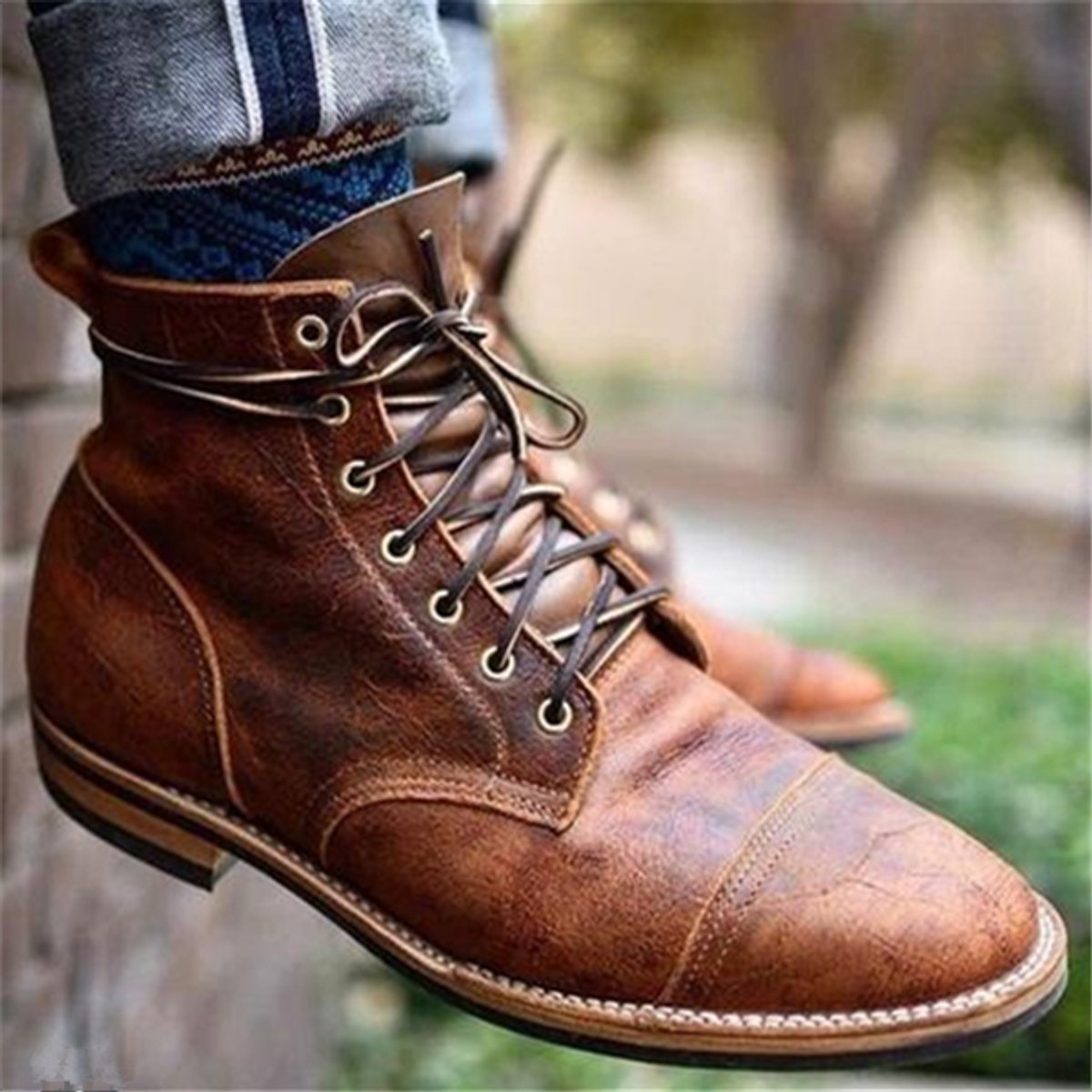 Men's Cap-Toe Leather-Look Ankle Boots – view 5