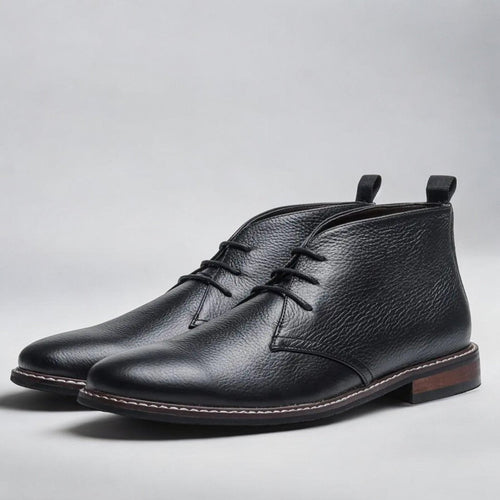 Men's Laced Leather-Look Chukka Boots – Black