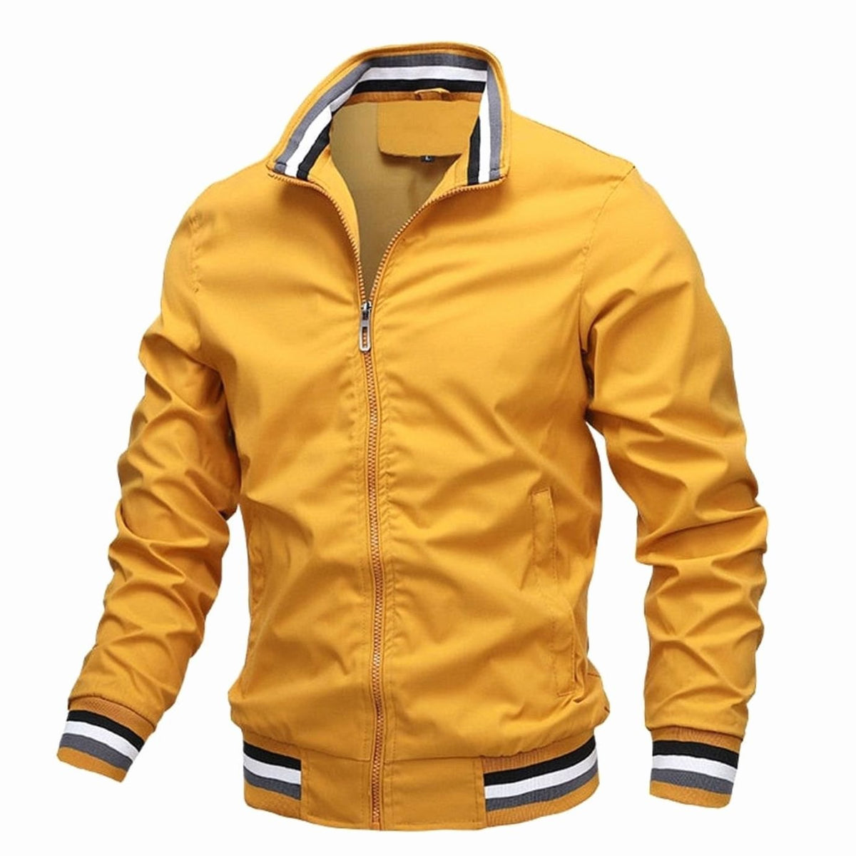 Men's Stand-Collar Rib-Knit Bomber Jacket – Yellow