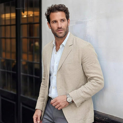 Men's Light-Weight Linen Unstructured Blazer Jacket – Cream