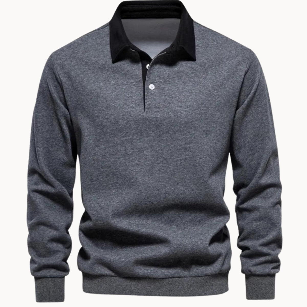 Men's Two-Button Contrast Collar Polo Knit Pullover for Work – Gray