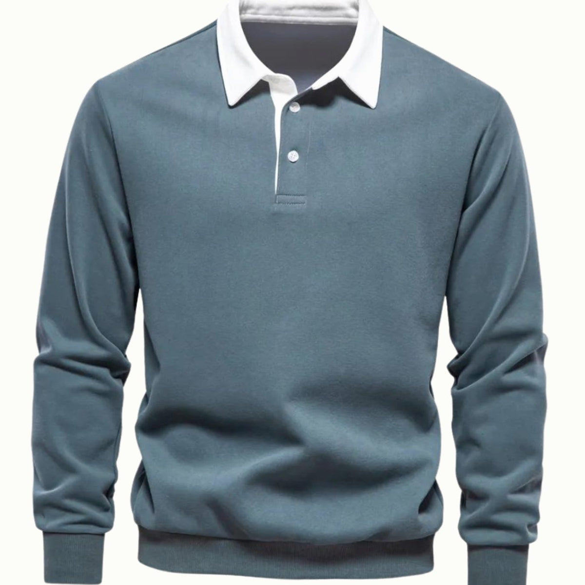 Men's Two-Button Contrast Collar Polo Knit Pullover for Work – Green