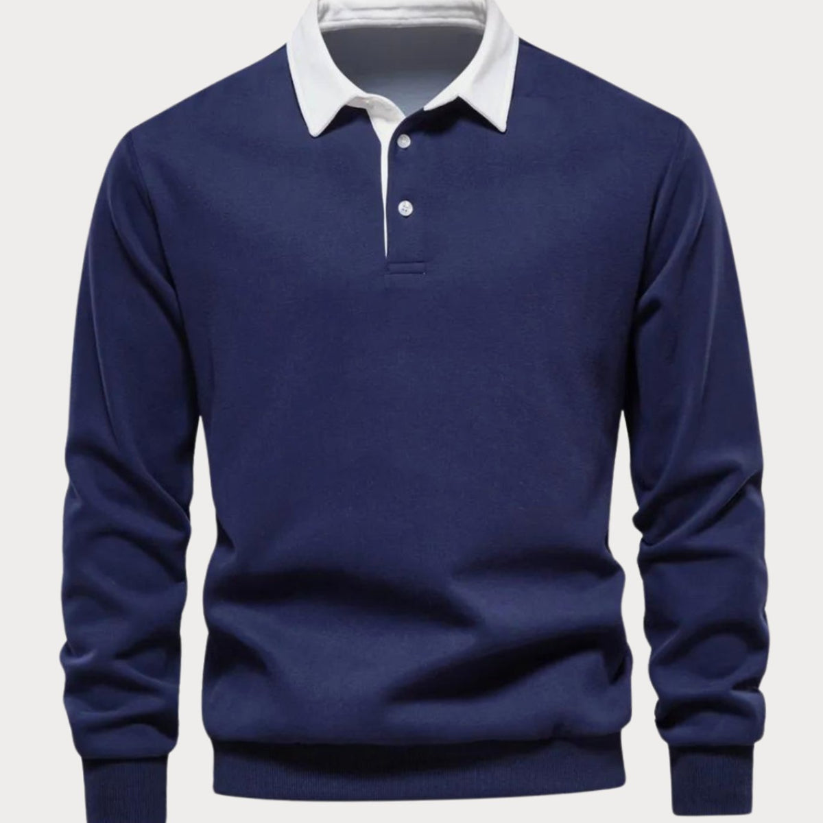 Men's Two-Button Contrast Collar Polo Knit Pullover for Work – Navy