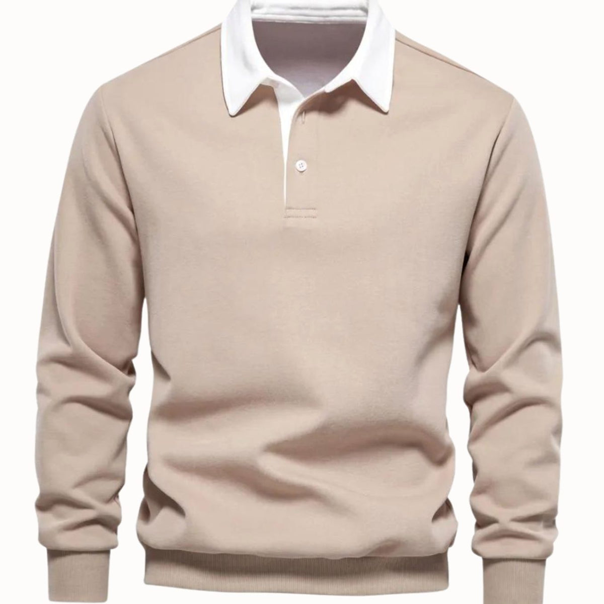 Men's Two-Button Contrast Collar Polo Knit Pullover for Work – Khaki