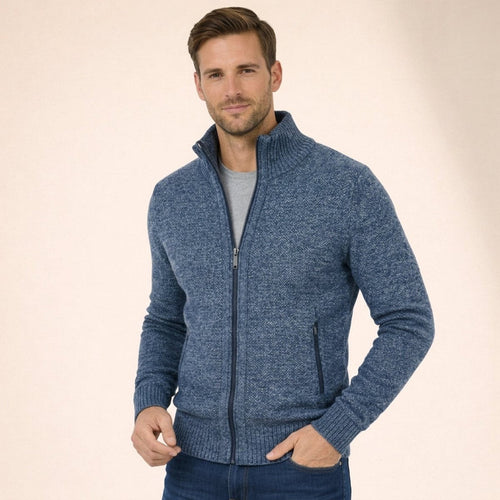 Men's Merino Wool Zip-Front Pullover – Blue