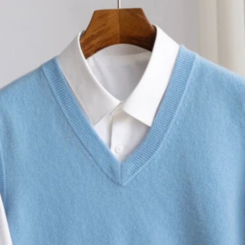 Men's Merino Wool V-Neckline Sweater Vest Knit with Layering – view 2