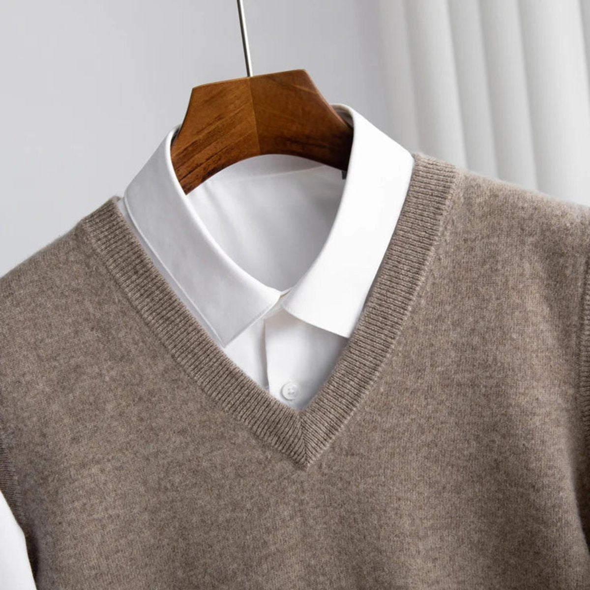 Men's Merino Wool V-Neckline Sweater Vest Knit with Layering – view 4