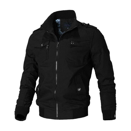 Men's Military-Style Full-Zip Bomber Jacket – Black