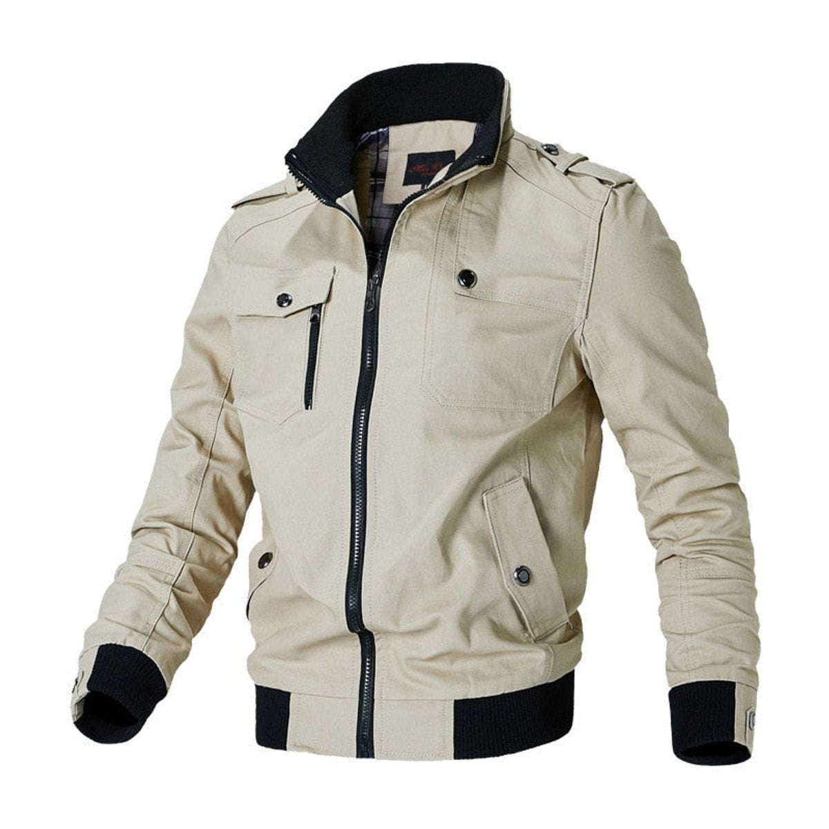 Men's Military-Style Full-Zip Bomber Jacket – Khaki