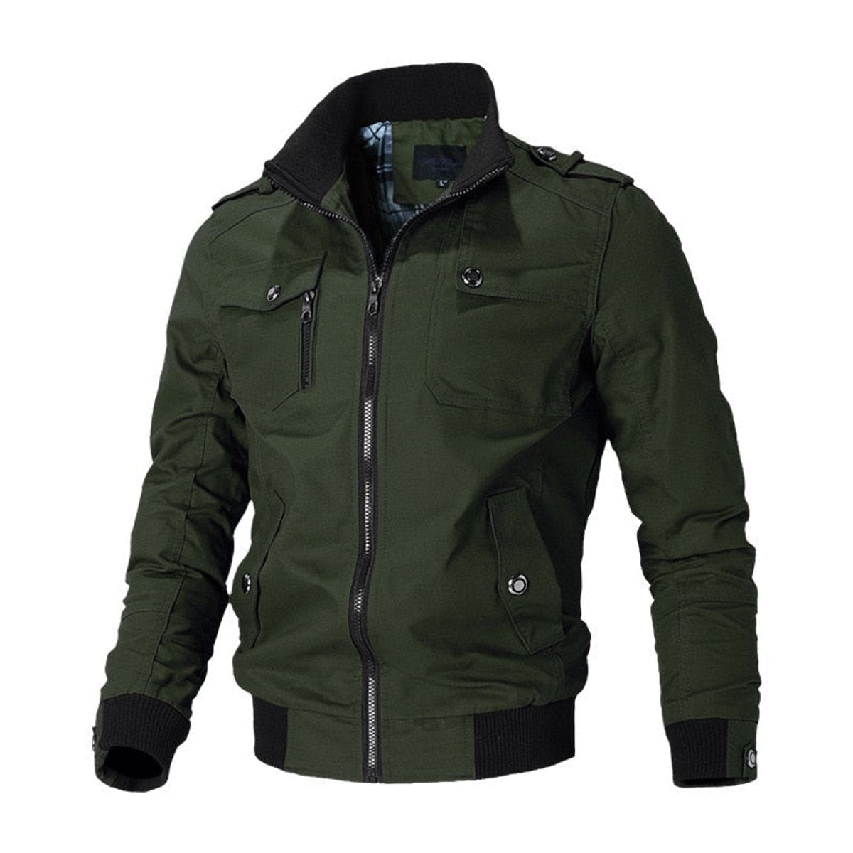 Men's Military-Style Full-Zip Bomber Jacket – Green