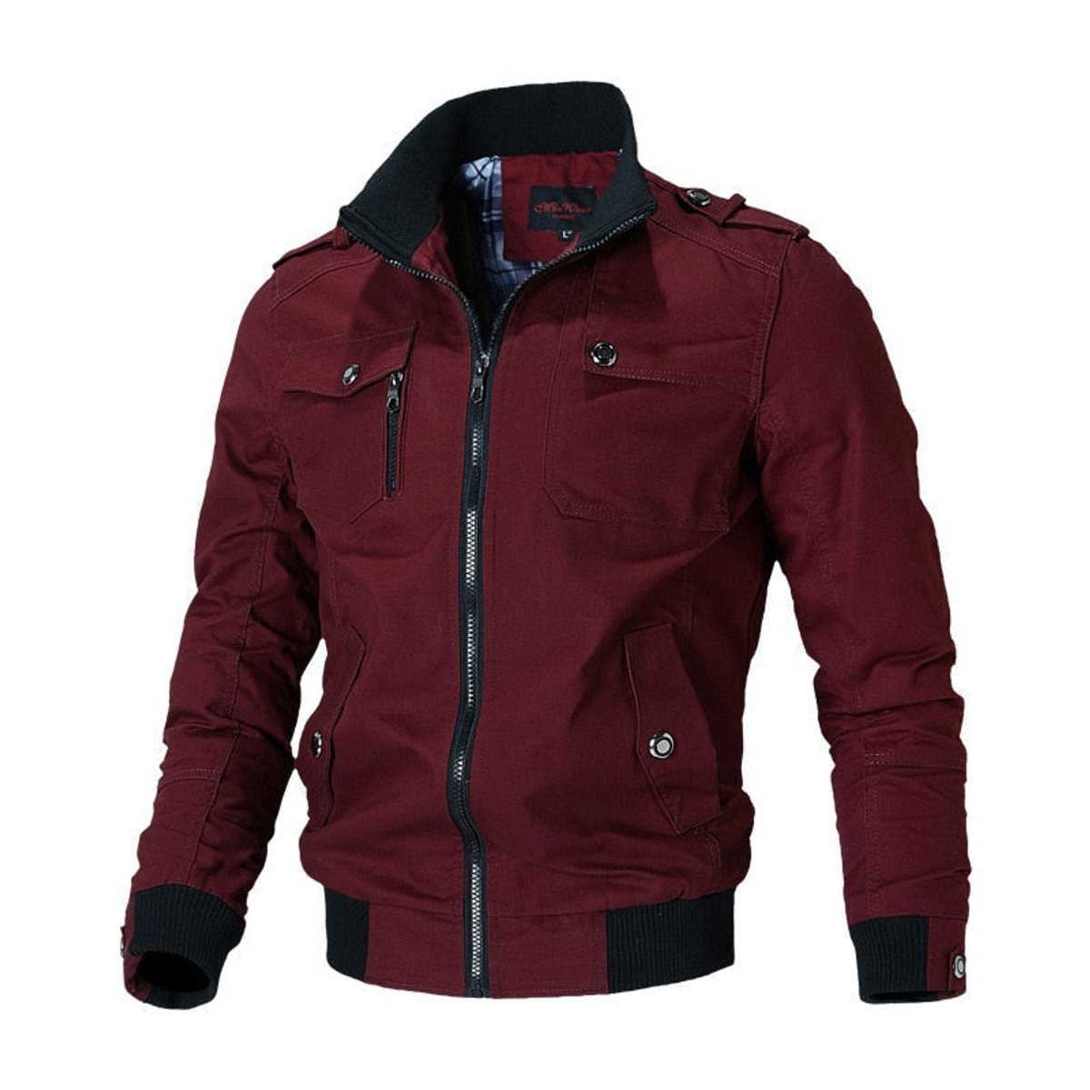 Men's Military-Style Full-Zip Bomber Jacket – Red